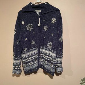 Ladies Zip Front Christmas Snowflake Ugly Christmas Sweater X-Large